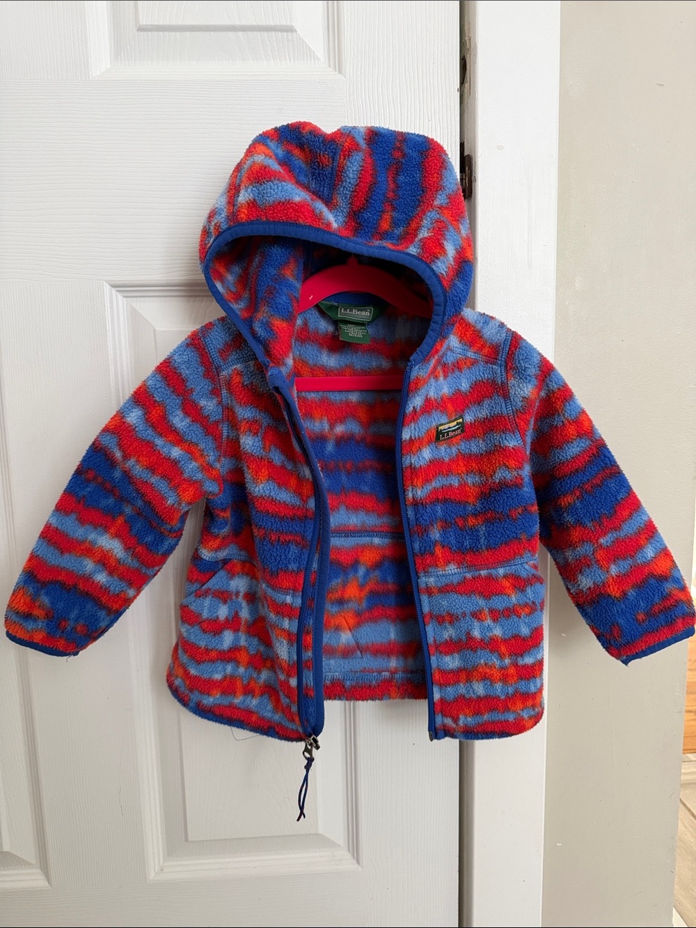 L.L. Bean Kids Hooded Fleece Jacket - Orange, Red, Blue & Light Blue Stripe, 2T
